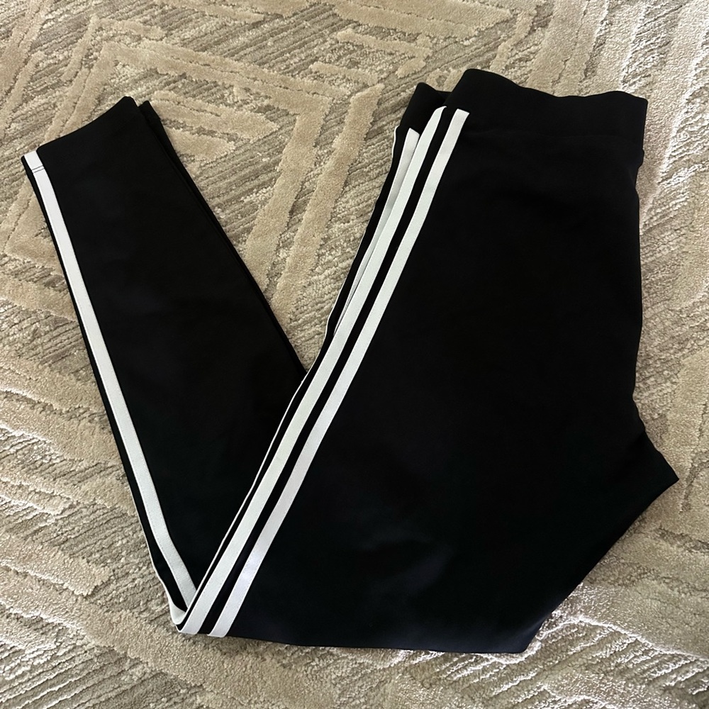 Adidas Black and White Leggings with Sporty Stripes